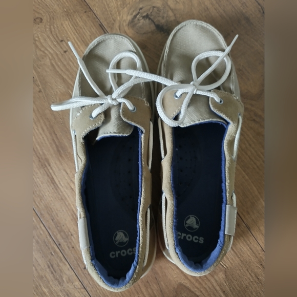 Crocs walu canvas deck shoes khaki Sz 8 - Picture 7 of 7